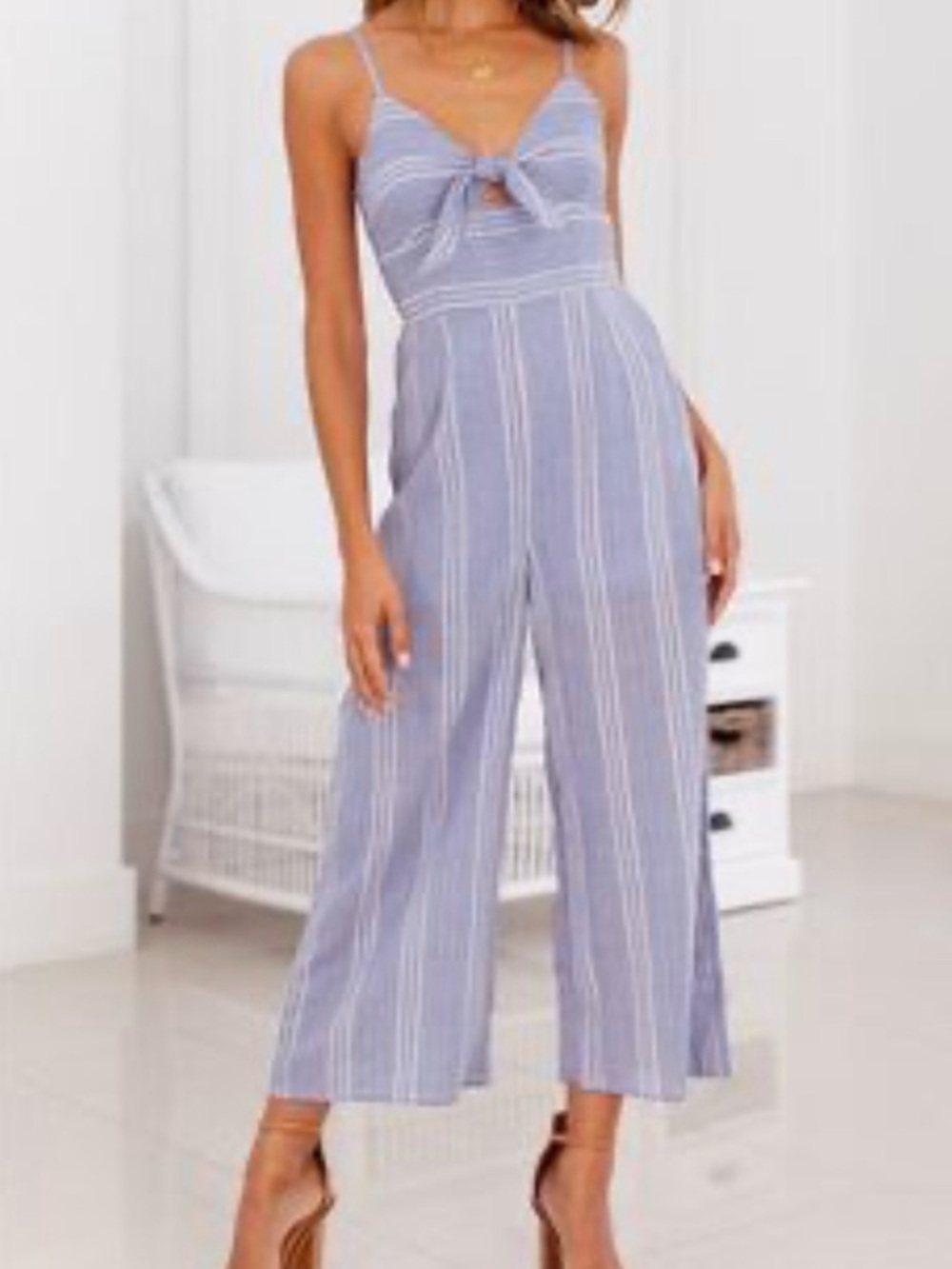 Harper heritage Blue libel Striped Tie-Front cut out Wide-Leg Jumpsuit size med